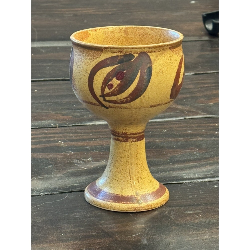 Vintage Art Pottery Goblet‎ Hand Painted Set Of 5 Rare